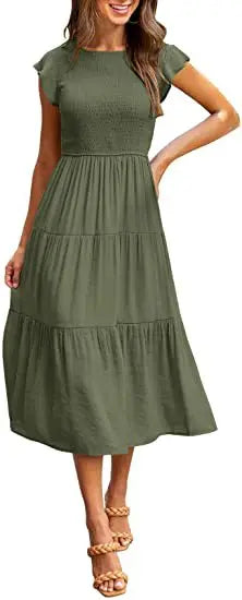 Flying Pleated Layering Swing Trending Loose Midi Dresses