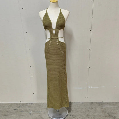Hip Wrap Pure Hollow Slim Midi Dresses