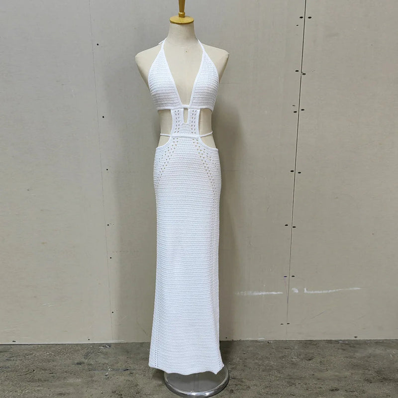 Hip Wrap Pure Hollow Slim Midi Dresses