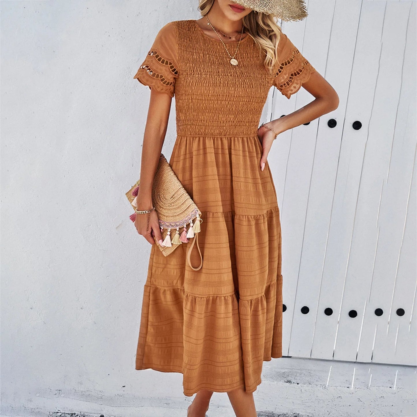 Temperament Play Sheath Hollow Korean Midi Dresses