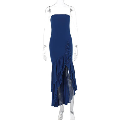 Maxi Autumn Winter Backless Strapless Irregular Temperament Traf Midi Dresses