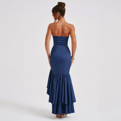 Maxi Autumn Winter Backless Strapless Irregular Temperament Traf Midi Dresses