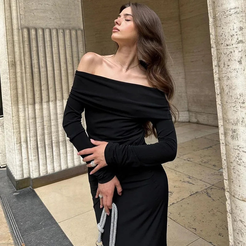 Autumn Winter New Slim Vestido Y2k Midi Dresses