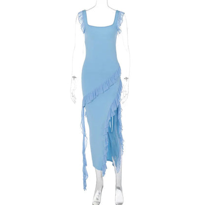 Maxi Summer Autumn Wooden Splicing Temperament Vestidos Midi Dresses