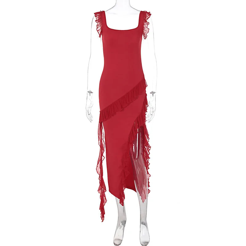 Maxi Summer Autumn Wooden Splicing Temperament Vestidos Midi Dresses
