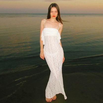 Maxi White Spring Summer Suspenders Low-cut Slim-fit Buttock Vestidos Midi Dresses