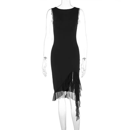 Ruffled Summer Autumn New Pure Sleeveless Waist Backless Trending Midi Dresses