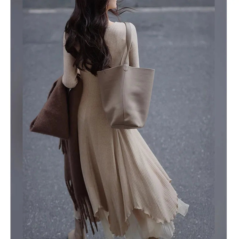 Senior Knitted Slimming Gentle Y2k Midi Dresses