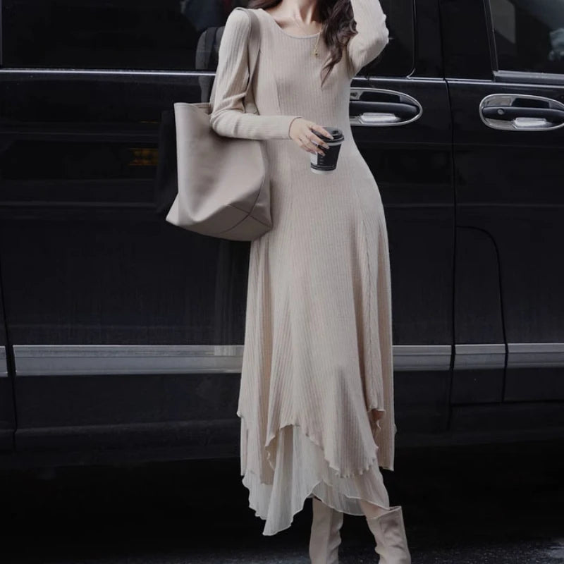 Senior Knitted Slimming Gentle Y2k Midi Dresses