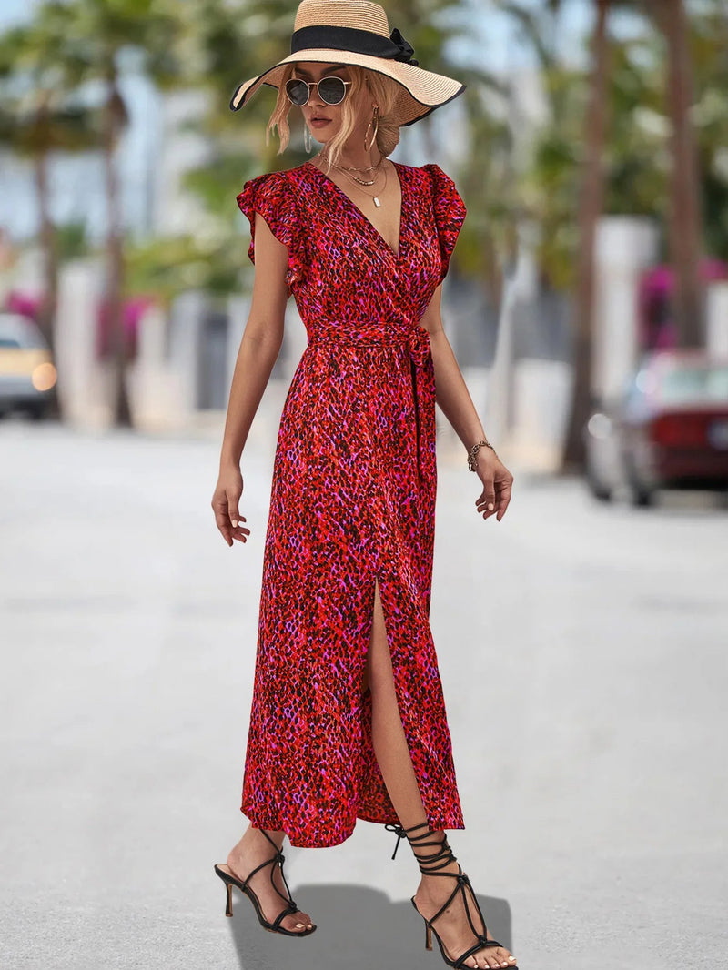 Split Spring Summer V-neck Peplum Waist Resort Korean Reviews Clothes Midi Dresses
