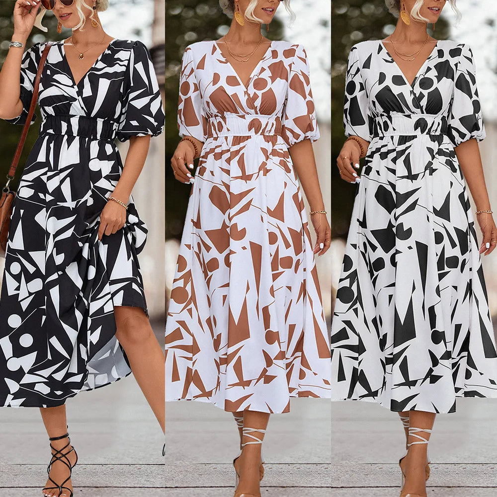 Puffed Sleeve Commuter Korean Clothes Midi Dresses