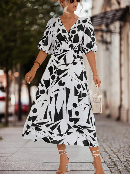 Puffed Sleeve Commuter Korean Clothes Midi Dresses