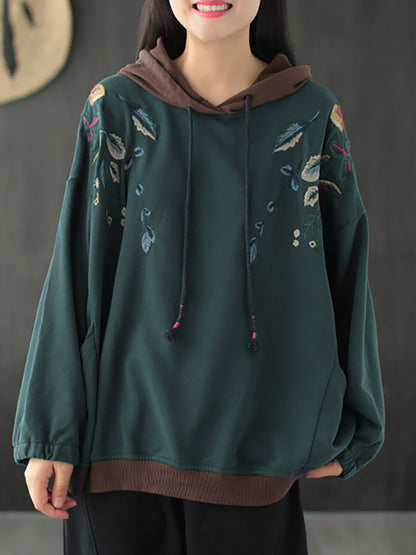 Autumn Leaf Hooded Colorblock 100%cotton Sweatshirt Wg023