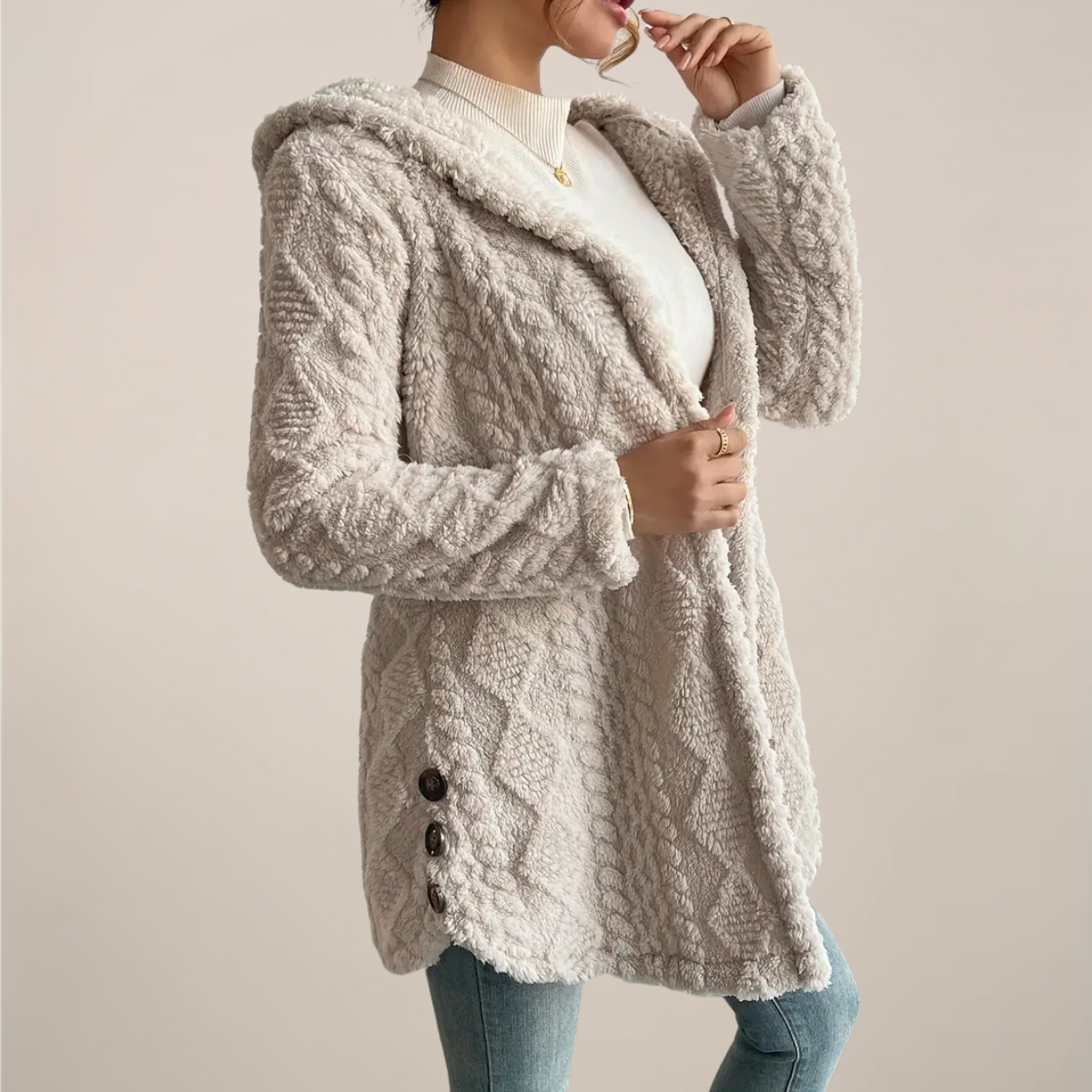 Evelyn | Spring Hooded Textured Cardigan