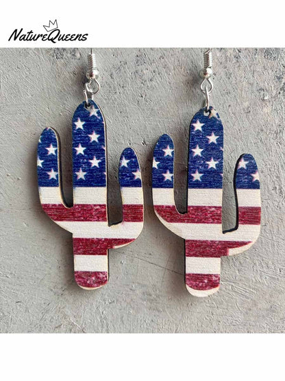 Independence Day Wooden Western Earrings