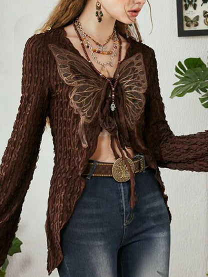 2000s Grunge Lace-up Cardigans