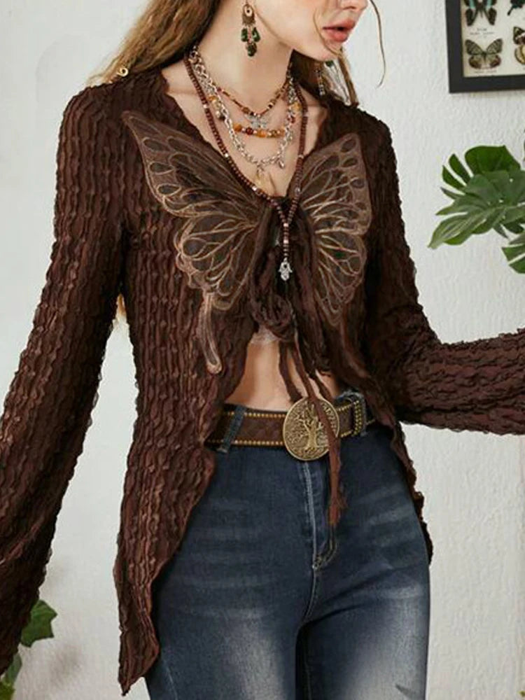 2000s Grunge Lace-up Cardigans
