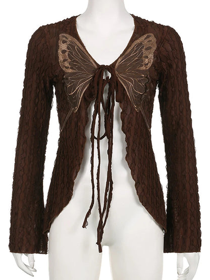 2000s Grunge Lace-up Cardigans