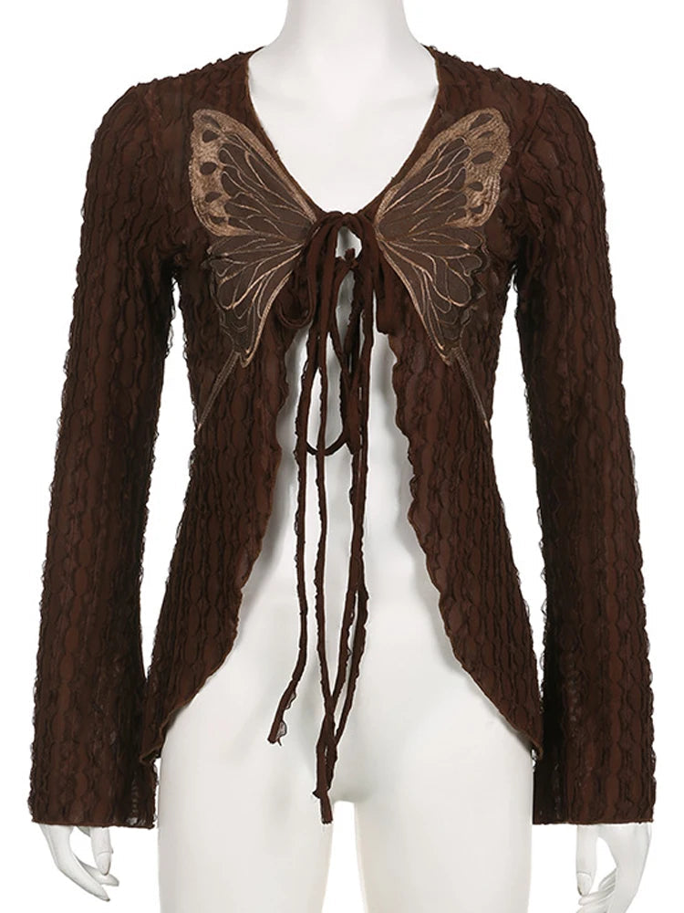 2000s Grunge Lace-up Cardigans