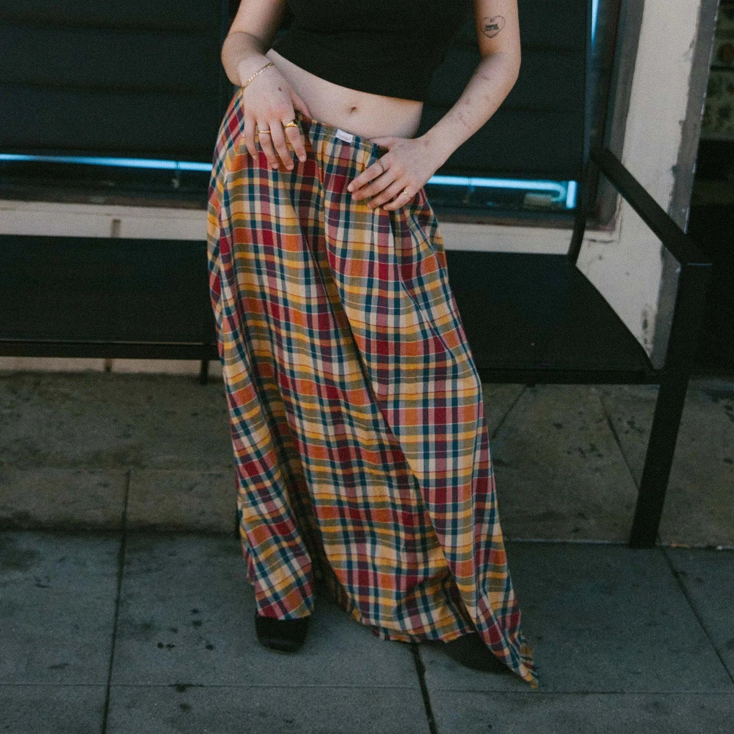 Gingham Ruffle Plaid Midi Skirt