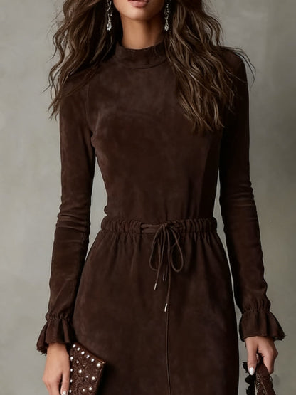 Isla | Suede Midi Dress With Tie Waist