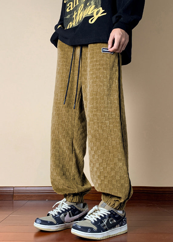 Yellow Pockets Cotton Fall Beam Pants Elastic Waist Wa063