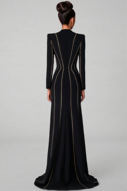 Luxrtp Black Rhinestone Maxi Dress