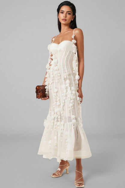 Novise Halter Fringe 3d Flower Midi Dress