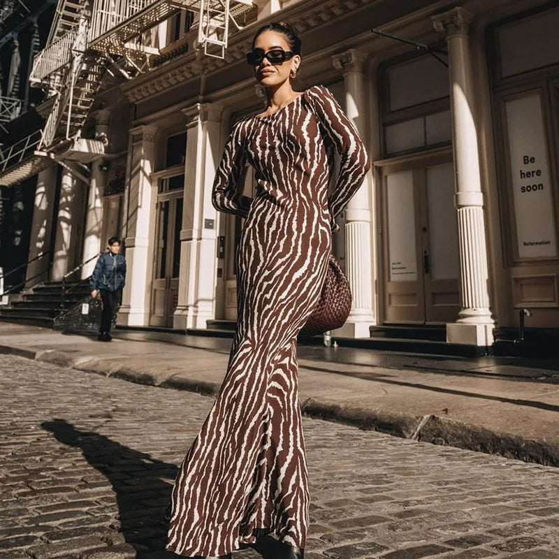 Vacation Party Zebra Printed Maxi Dress