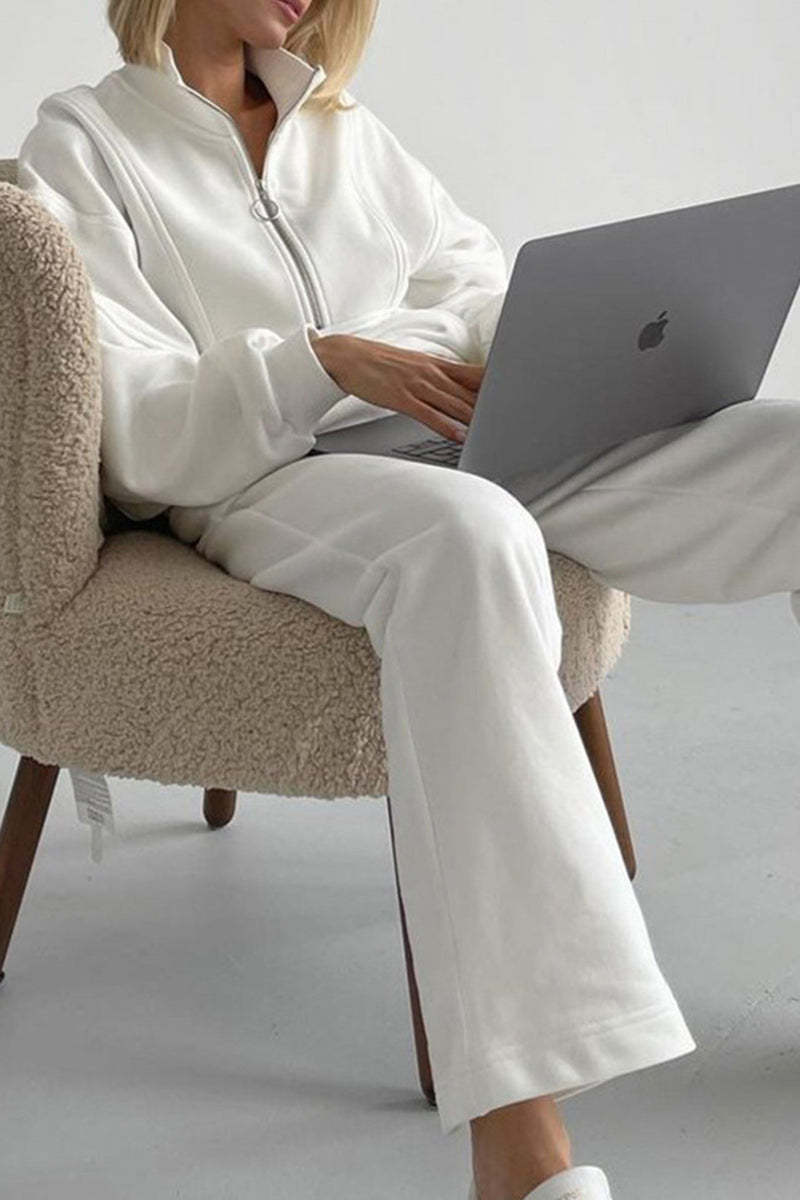 Zip-up Stand Neck Sweatshirt Suits