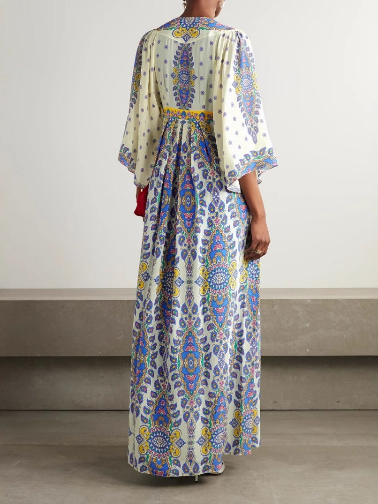 Loose Printed V-neck Maxi Dress