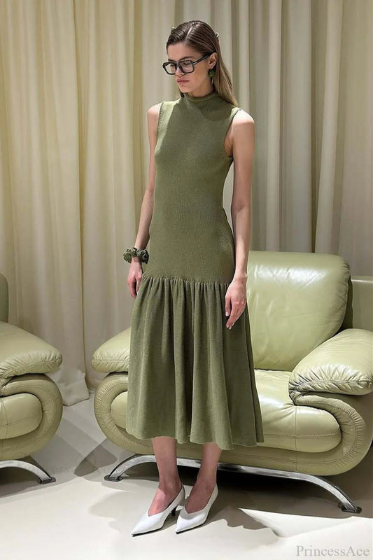 A Line Knit Fitted Maxi Dress