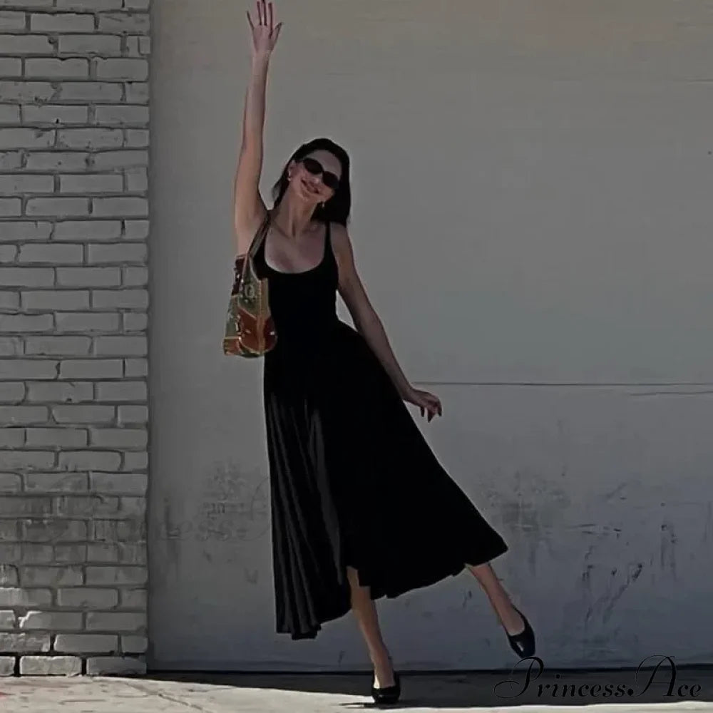 A Line Sleeveless O Neck Summer Party Beach Club Midi Dress