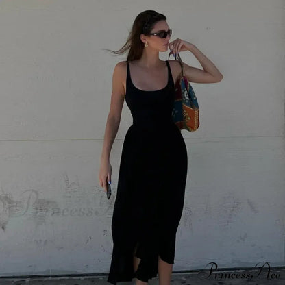A Line Sleeveless O Neck Summer Party Beach Club Midi Dress