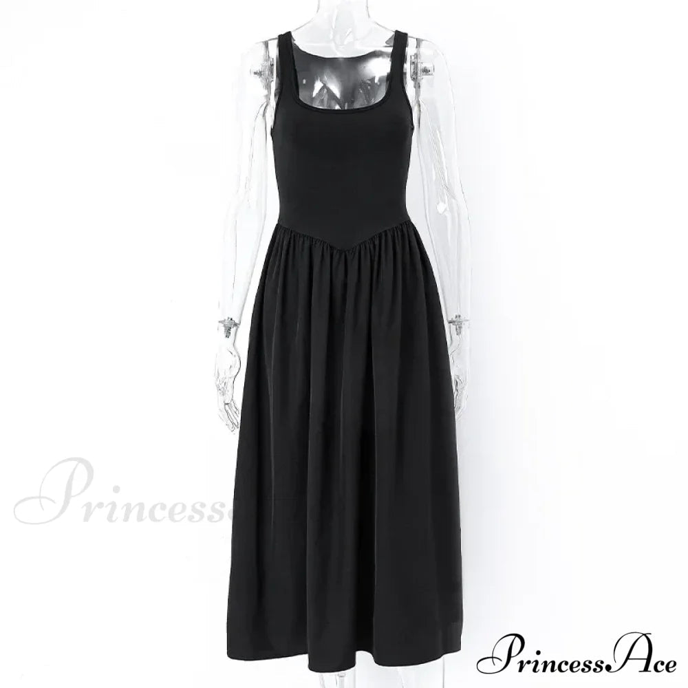 A Line Sleeveless O Neck Summer Party Beach Club Midi Dress
