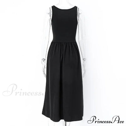 A Line Sleeveless O Neck Summer Party Beach Club Midi Dress