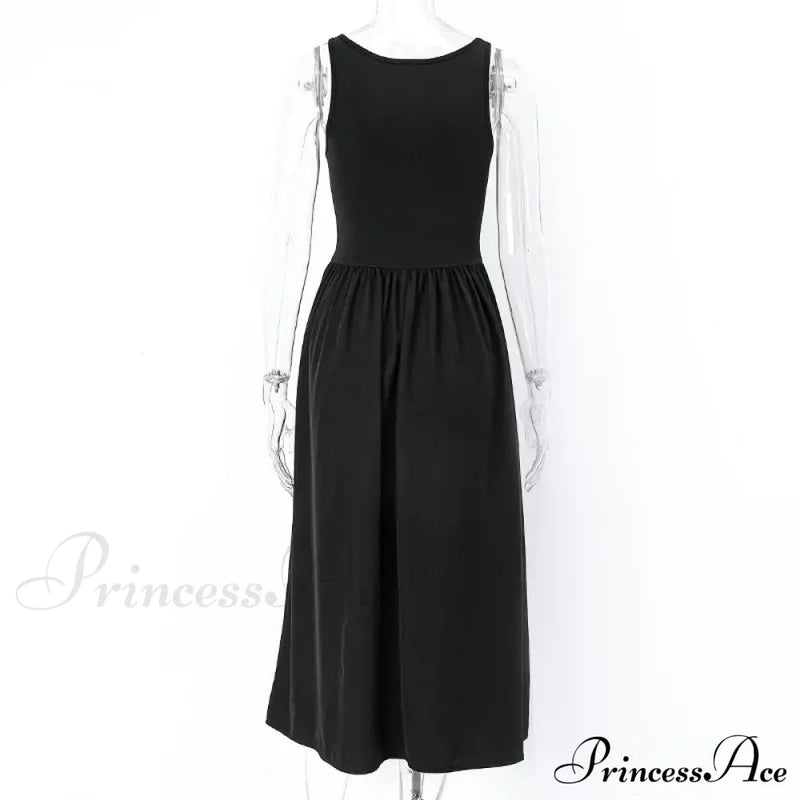 A Line Sleeveless O Neck Summer Party Beach Club Midi Dress