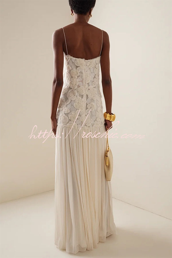 Indulge in Applique Pleated Chiffon Hem Slip Maxi Dress