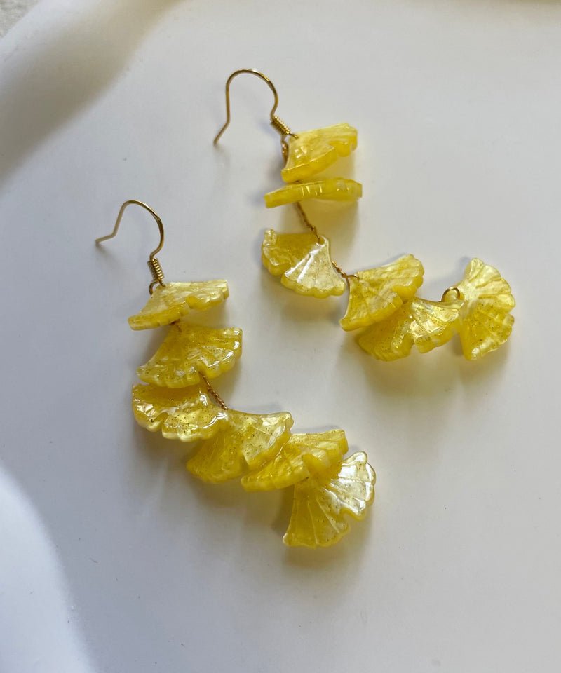 Diy Yellow Overgild Tassel Ginkgo Leaf Drop Earrings