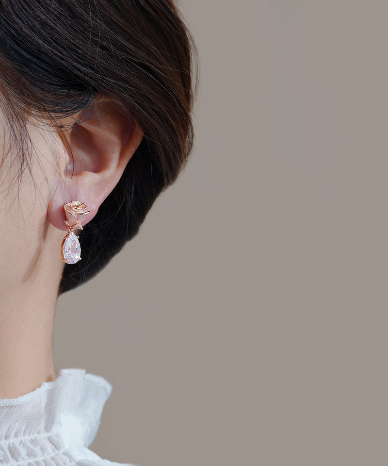 Pink Copper Zircon Gem Stone Rose Water Drop Drop Earrings