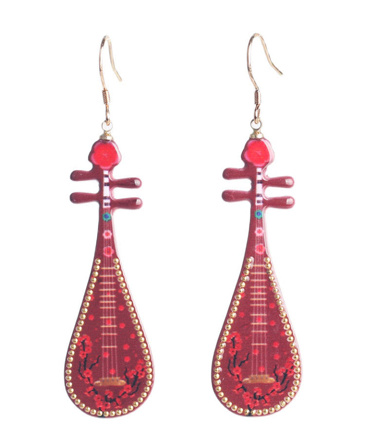 Red Sterling Silver Pipa Drop Earrings