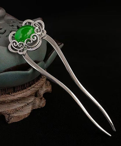 New Green Stainless Steel Jade Ruyi Hairpin