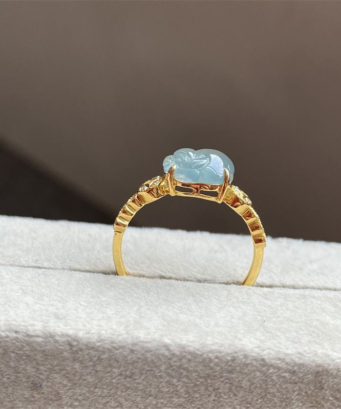Chinese Style Blue Sterling Silver Overgild Zircon Crystal a Mythical Wild Animal Rings