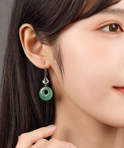 Green Sterling Silver Jade Drop Earrings