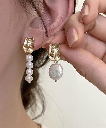White Alloy Asymmetrical Pearl Drop Earrings