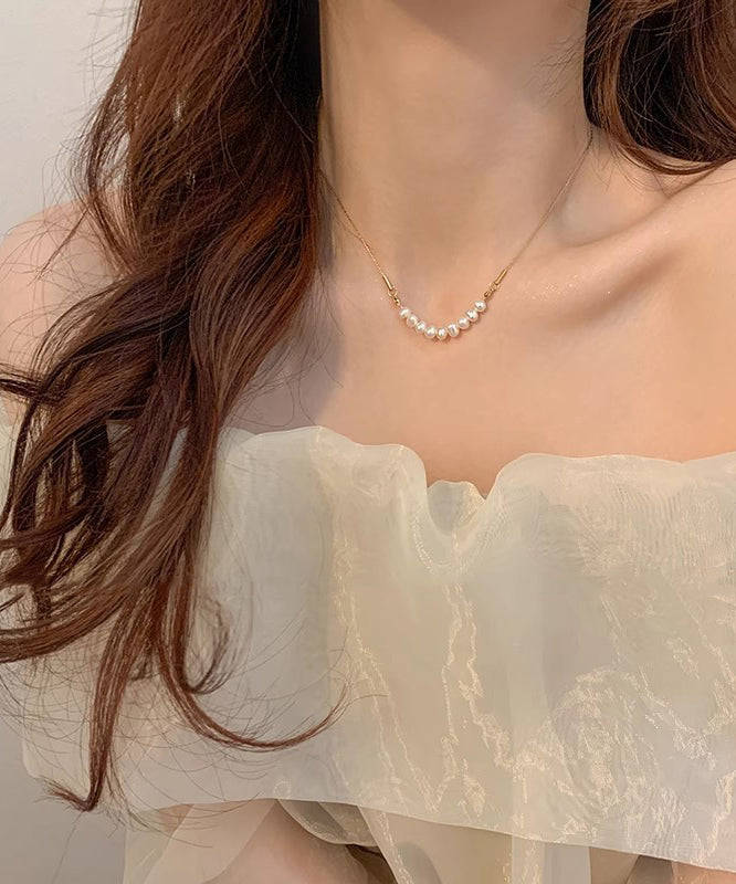 Gold Stainless Steel Pearl Princess Necklace