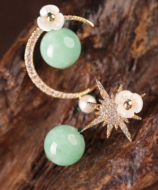 Light Green Sterling Silver Zircon Shell Flower Pearl Hoop Earrings