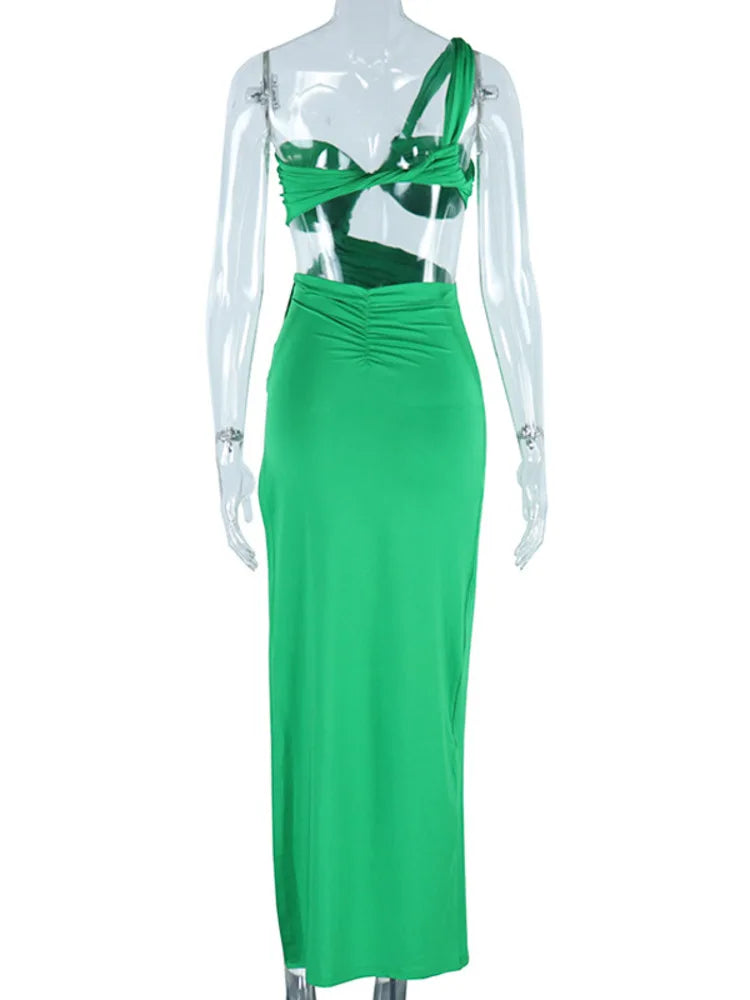 One Shoulder Strap Backless Maxi Dress for Gown Strapless Sleeveless Backless Thigh High Split Evening Dress
