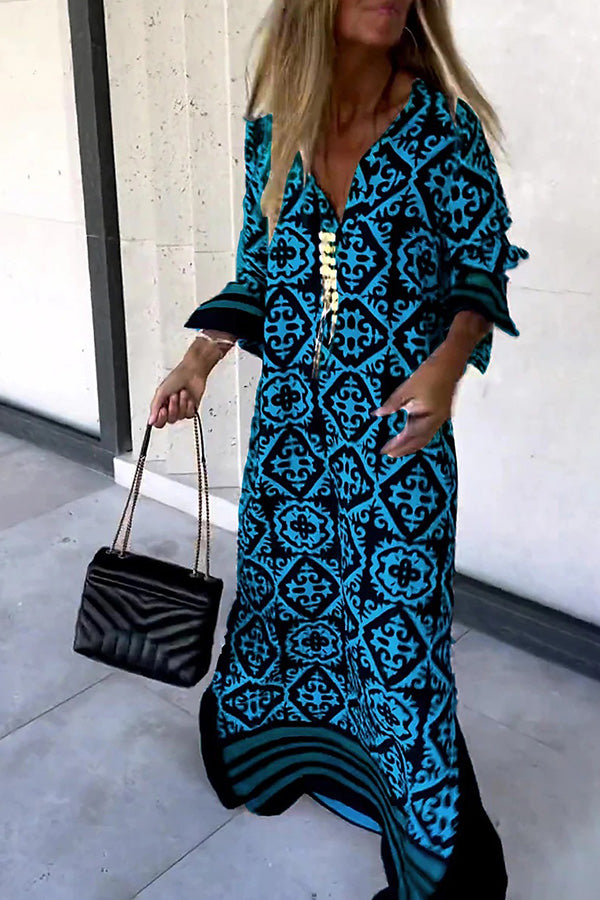 Basically Perfect Geometry Printed Long Sleeve Maxi Dress