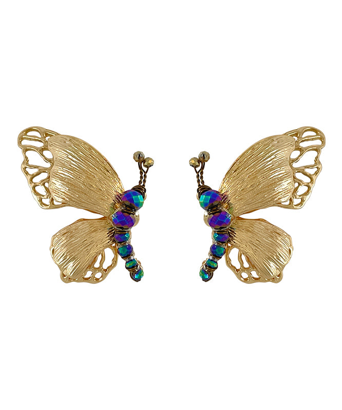 Chinese Style Gold Alloy Butterfly Beading Stud Earrings
